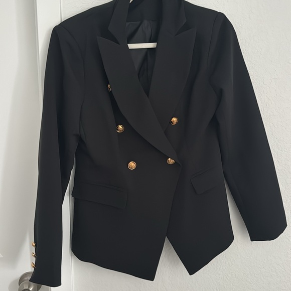 NWOT DOUBLE BREASTED Gold Button Black Classic Blazer - Large - Picture 5 of 5